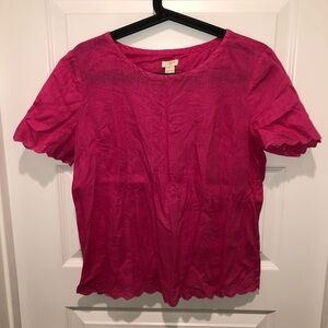 J. Crew Pink Women’s Linen Cross Back Scalloped Blouse Top Shirt sz 4